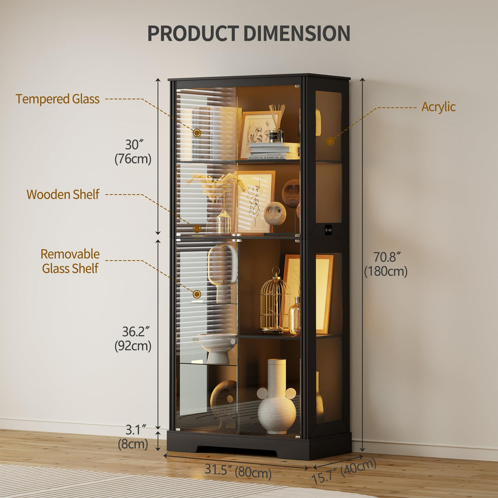 5-Tier Glass Display Cabinets with 3-Color Lighting, Lock & Human Sensor - image 2