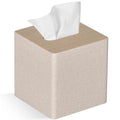GOLRANLYE Square PU Leather Tissue Box Cover – Beige Facial Holder