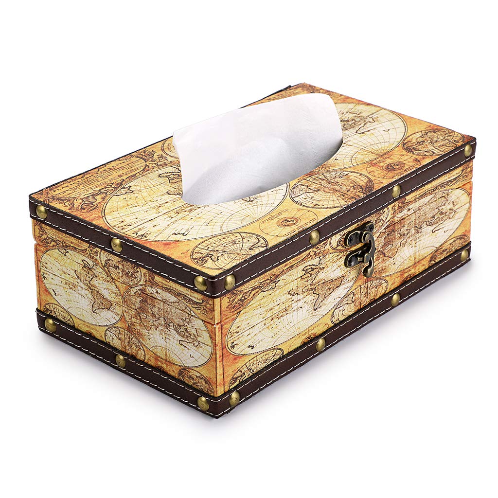 Sumnacon Retro Yellow Map Tissue Box Holder | Vintage PU Leather Cover
