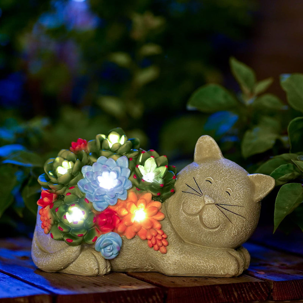 Goodeco Solar Cat Statue – Waterproof Resin Garden Decor with 6 LED Lights