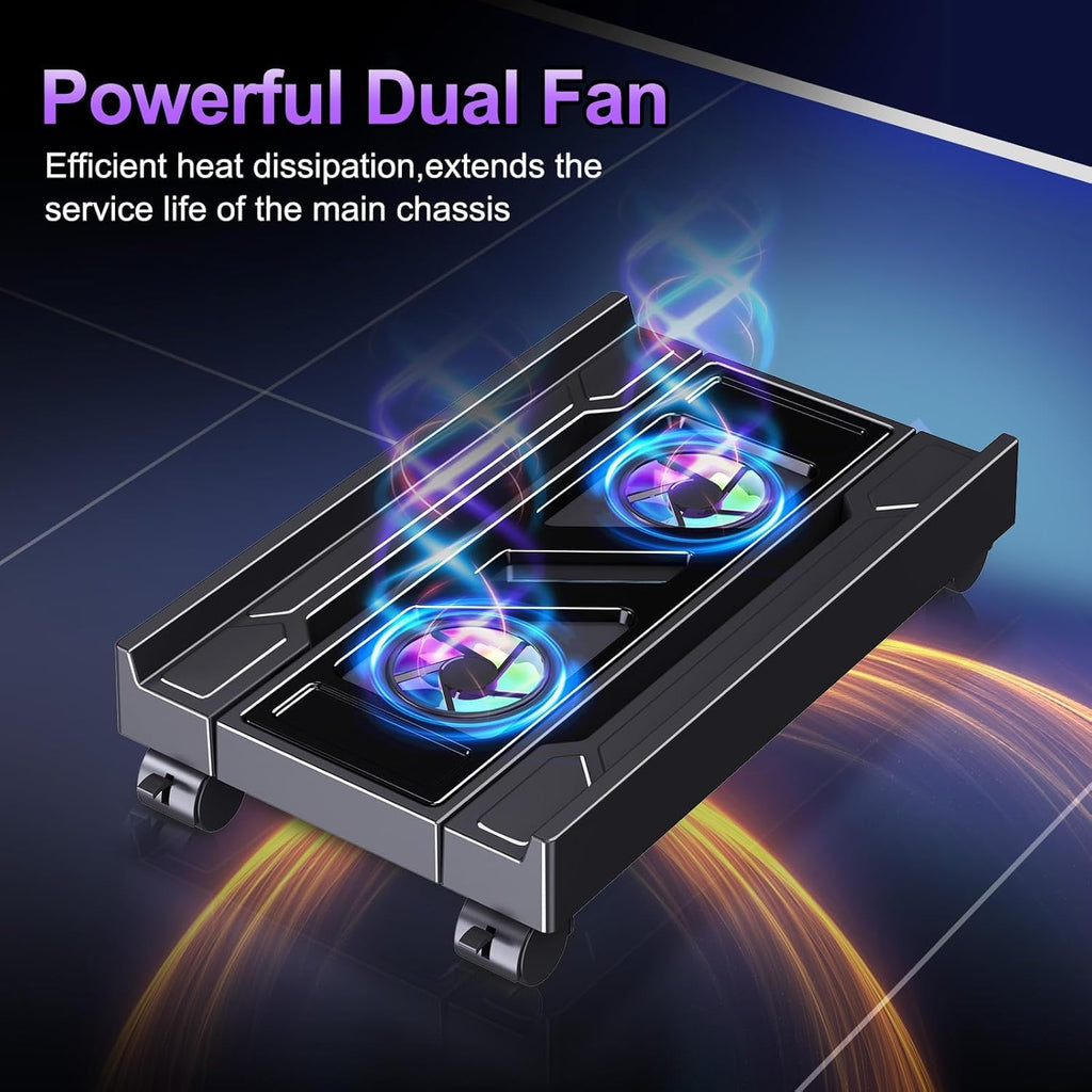 Pc Stand with Fan, Adjustable computer tower stand, Cpu Stand with 4 Rolling Caster Wheels,Fits Most PC Under Desk-Black - image 5