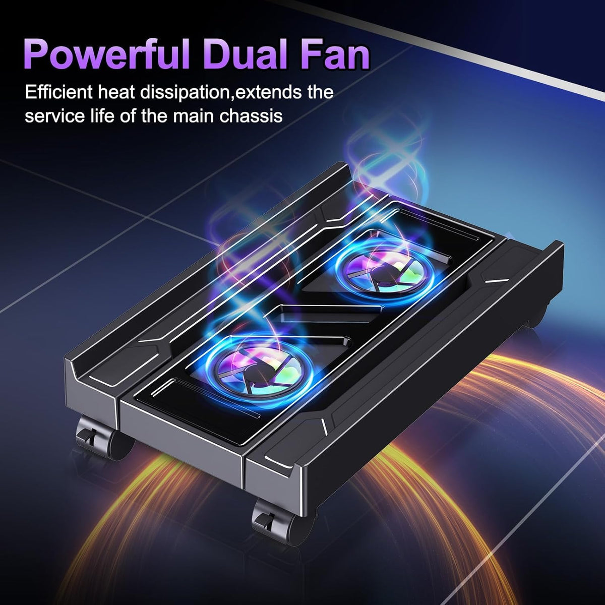 Pc Stand with Fan, Adjustable computer tower stand, Cpu Stand with 4 Rolling Caster Wheels,Fits Most PC Under Desk-Black - image 5