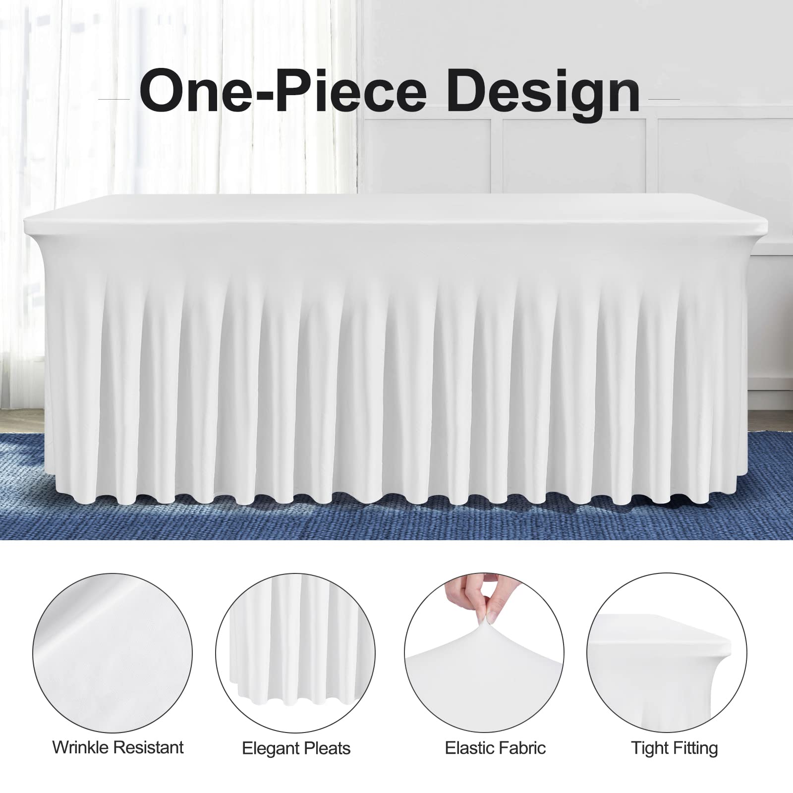 BDDC 8ft Rectangle Table Skirt – White Wrinkle-Resistant One-Piece Cover