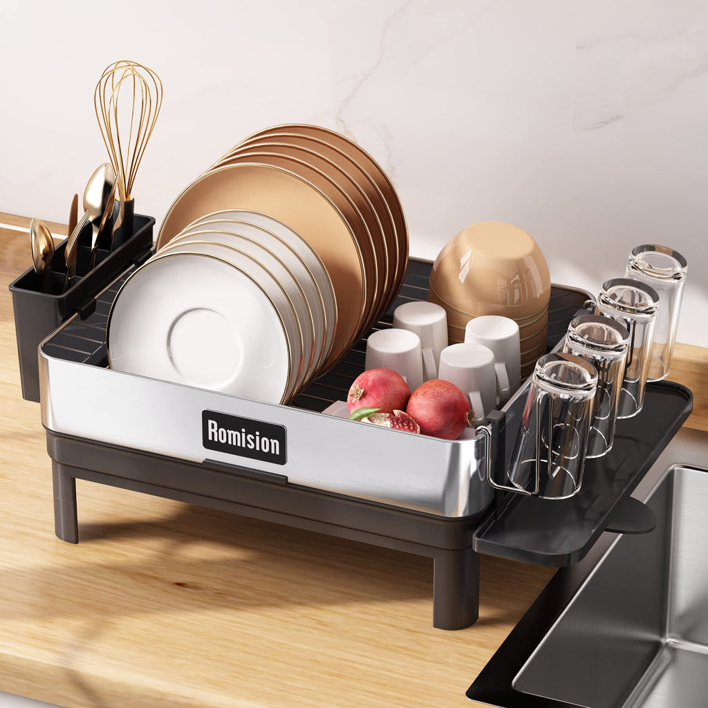 Romision 304 Stainless Steel Dish Drying Rack with Auto-Drain System