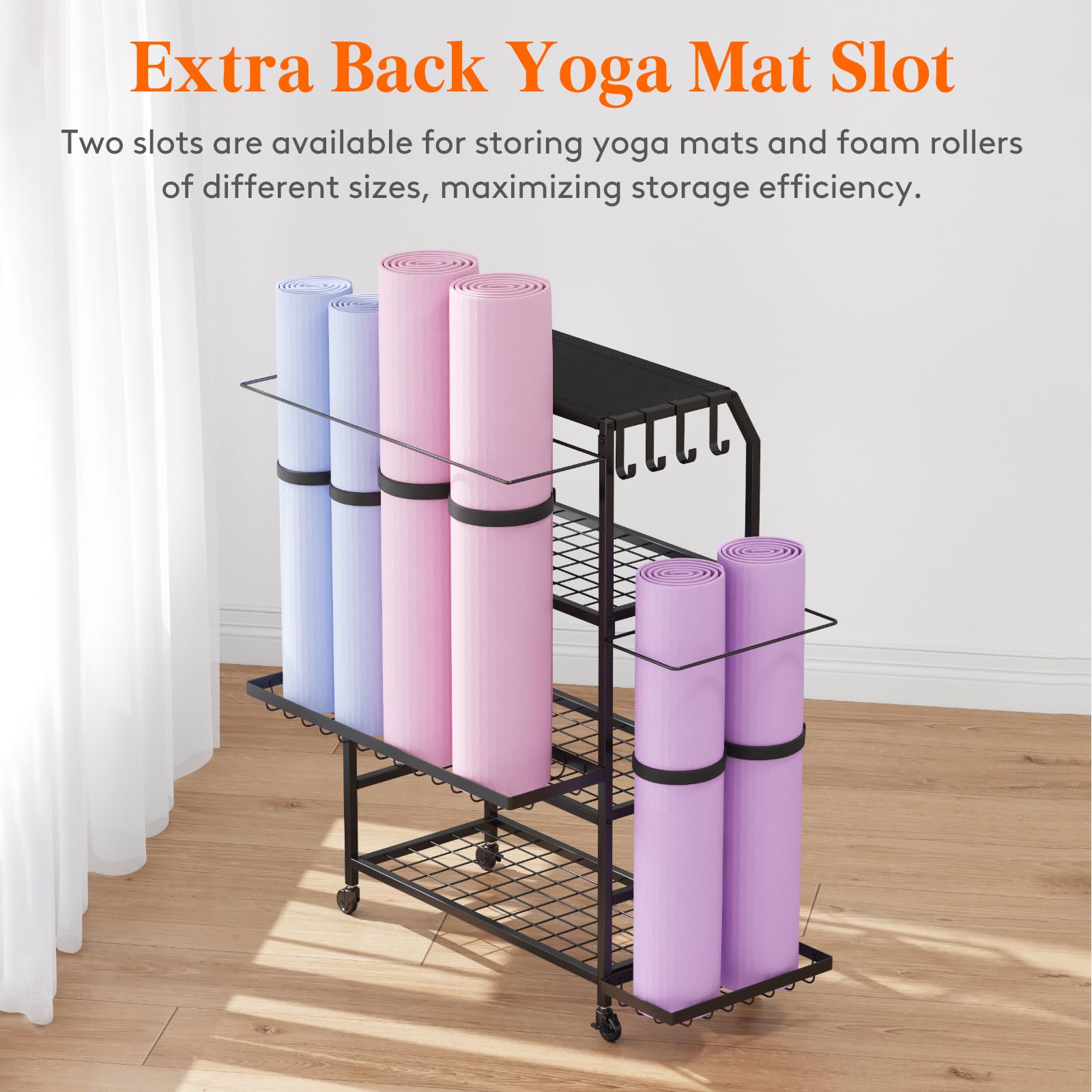 Lifewit Yoga Mat Holder | 4-Tier Metal Home Gym Storage Rack with Wheels