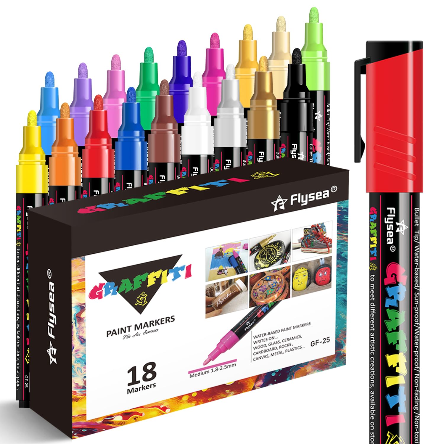 Alitastro 18 Acrylic Paint Pens | 2-3mm Medium Tip Waterproof Markers