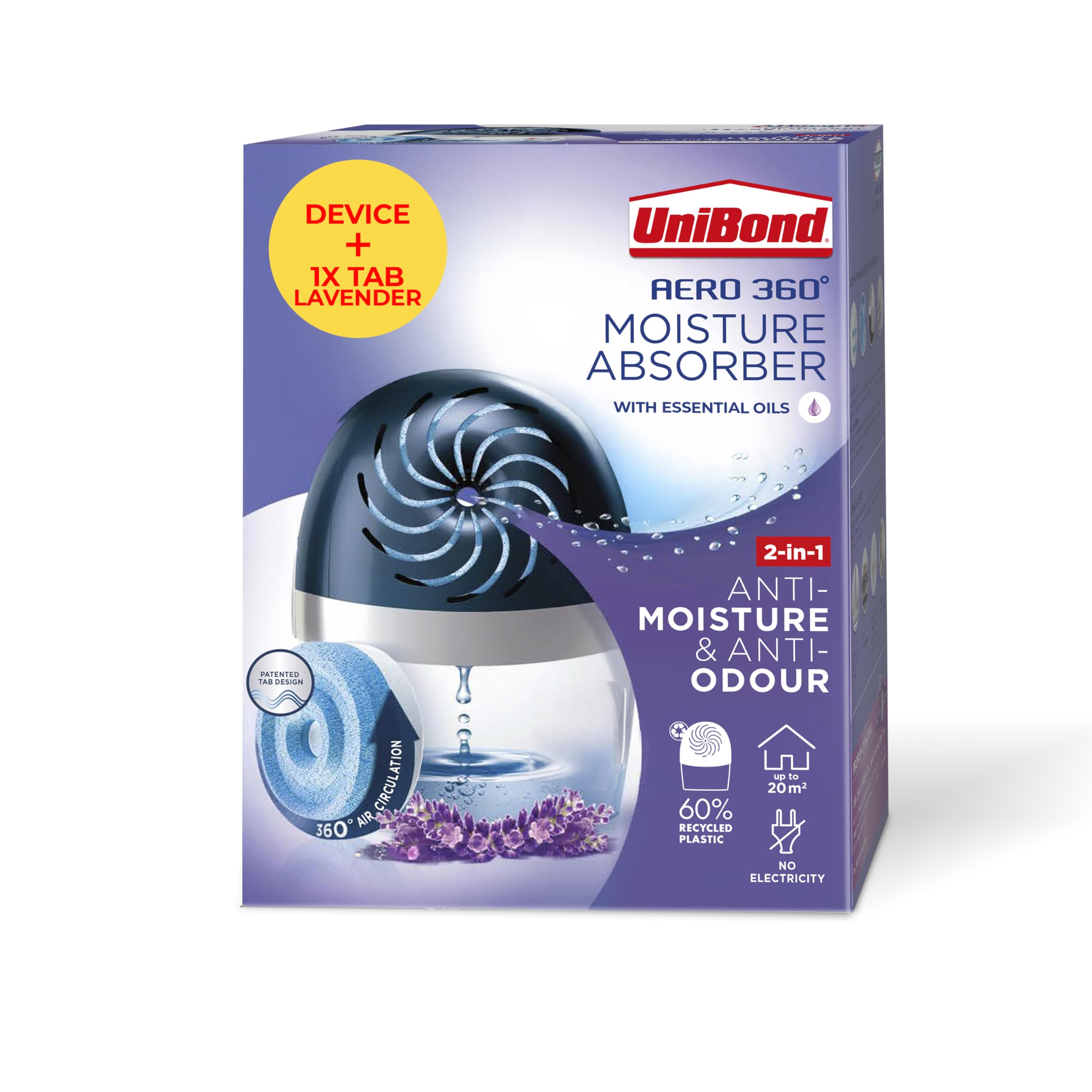 UniBond AERO 360 Lavender Moisture Absorber - Refillable Dehumidifier