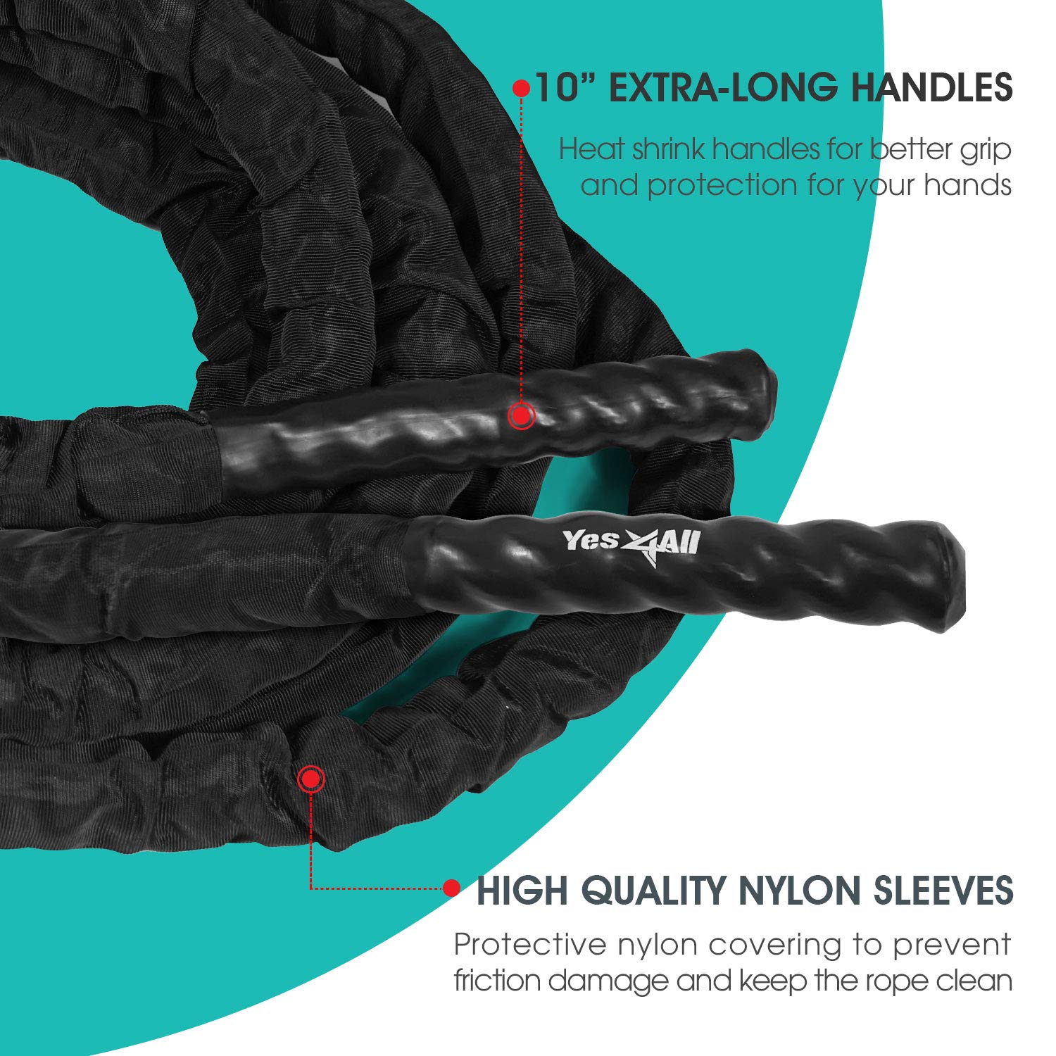 Yes4All Battle Exercise Training Rope with Protective Cover - 50mm x 15m