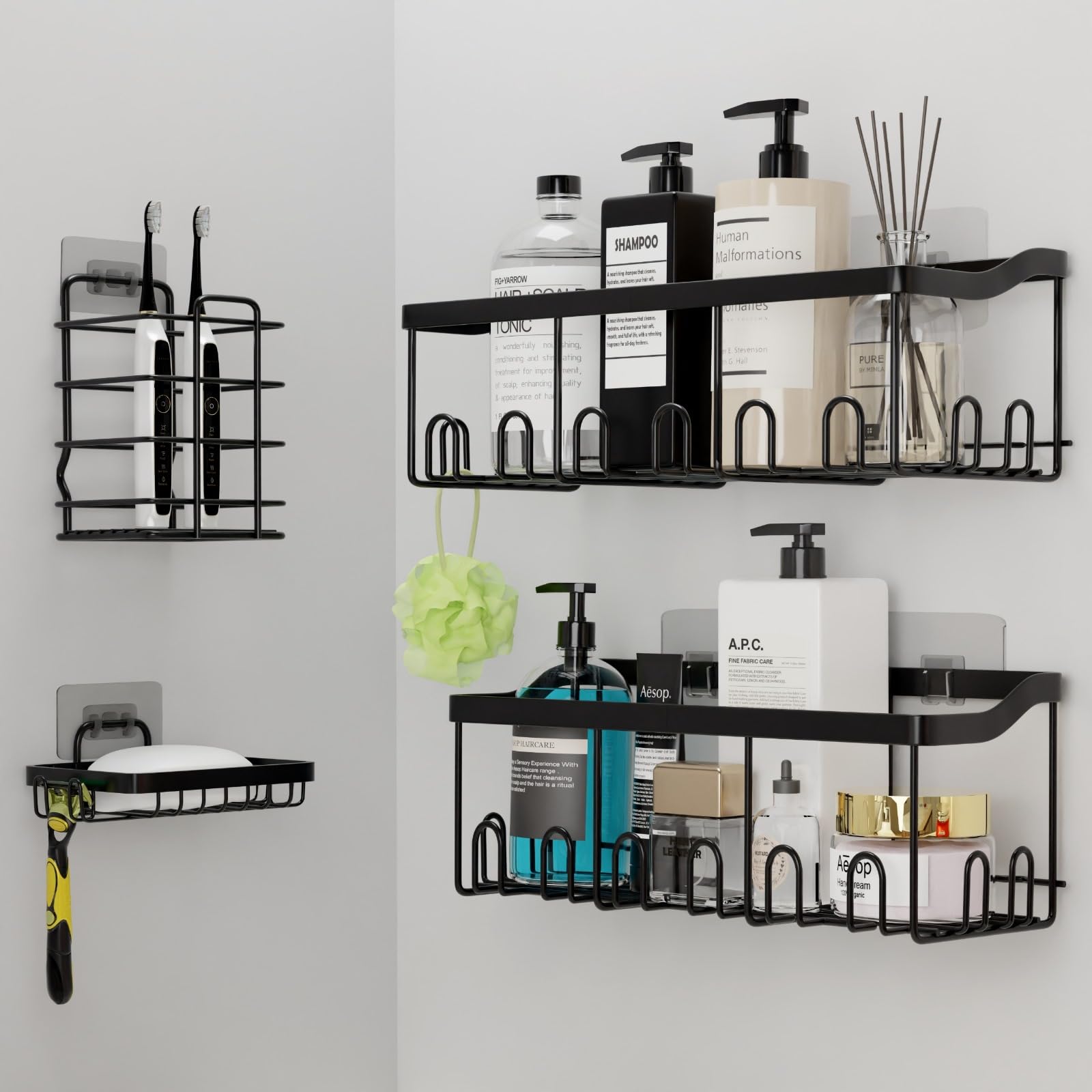 PRIME FEEL Shower Caddy - 4-Pack Stainless Steel No-Drill Bathroom Shelf