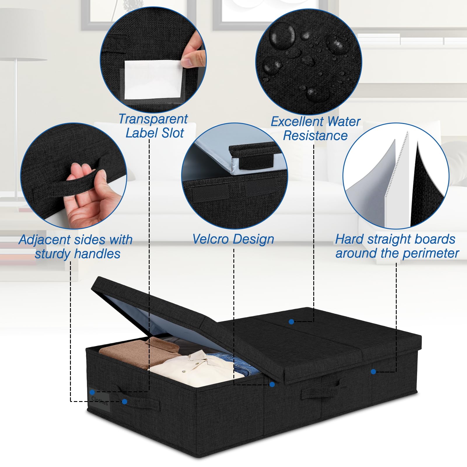 JUPELI Under Bed Storage Box with Lid – 2 Pack Foldable Fabric Organizers