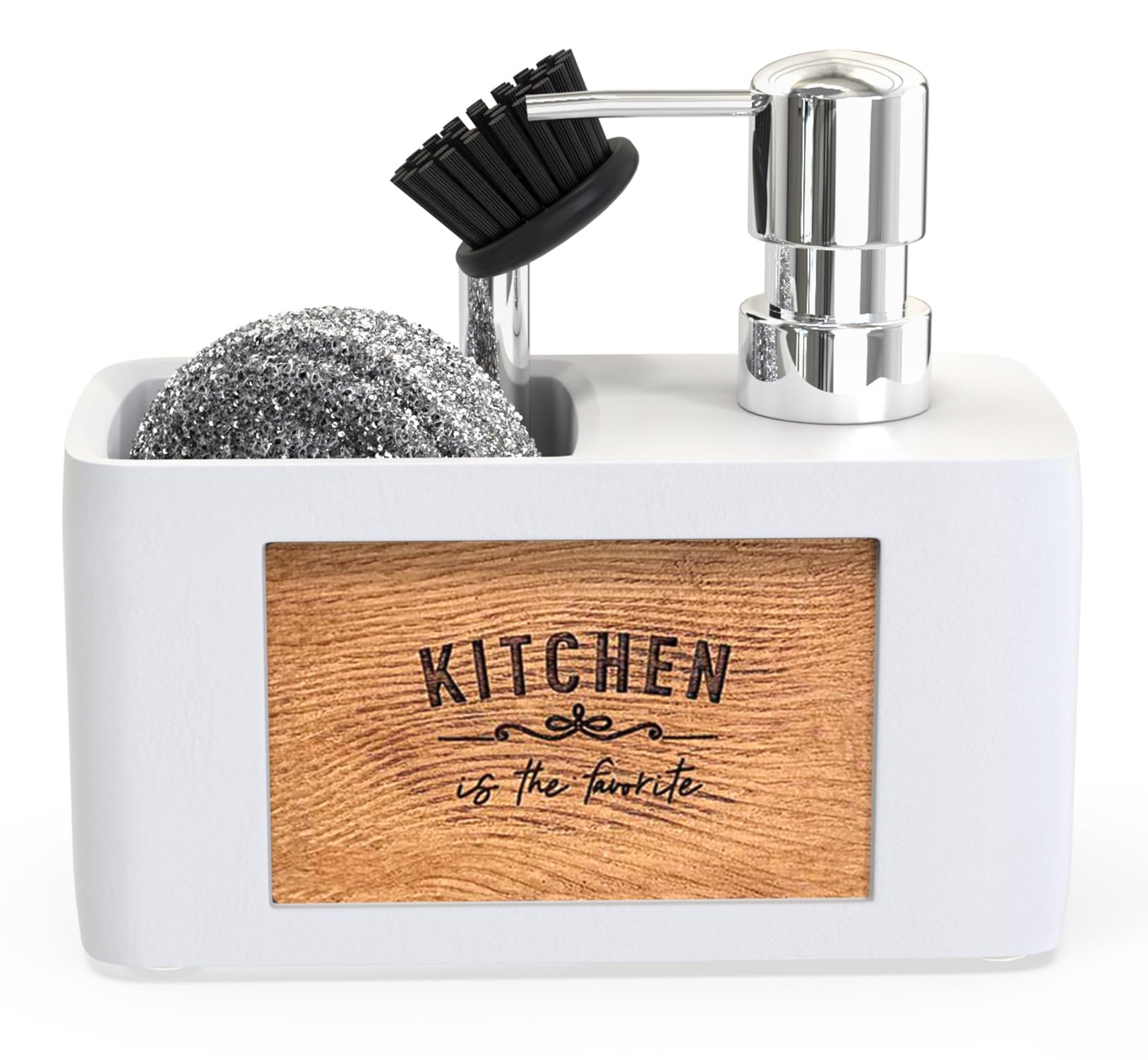 Kitchen Soap Dispenser Set with Dish Brush and Nylon Ball