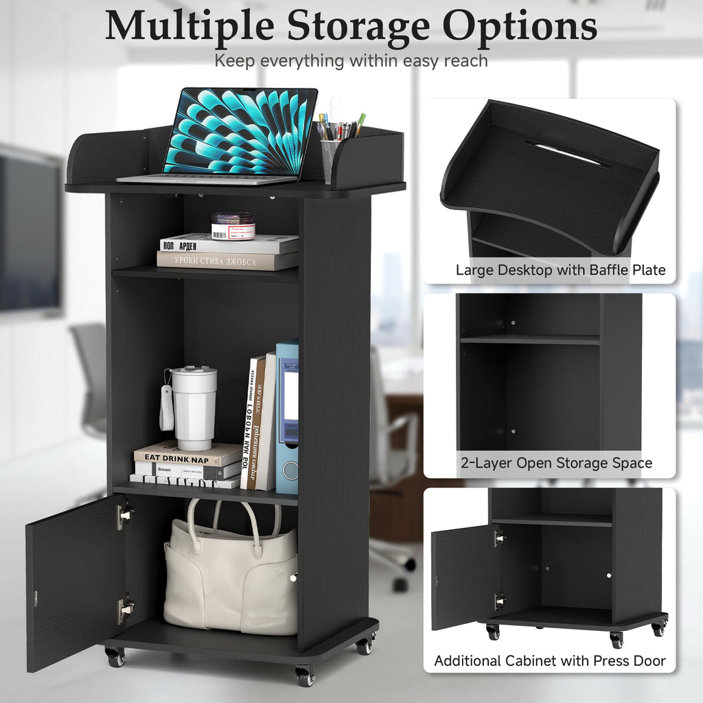 Suuiwau Portable Podium Stand with Adjustable Shelf & Lockable Wheels - image 4