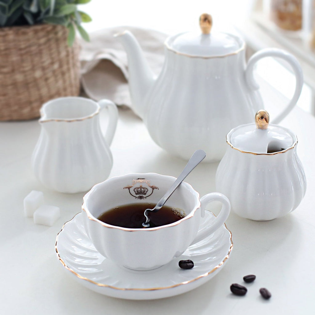 Sweejar Home Royal Porcelain Tea Set - 21-Piece Ceramic Service, White
