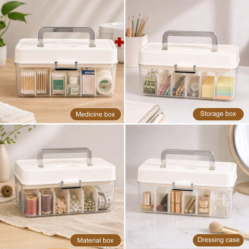 YJQXMYU Medicine Storage Box with Adjustable Dividers, 2-Layer First Aid Box, 24.5cm Multipurpose Storage Box with Lid & Handle for Medicine, Tool - image 5