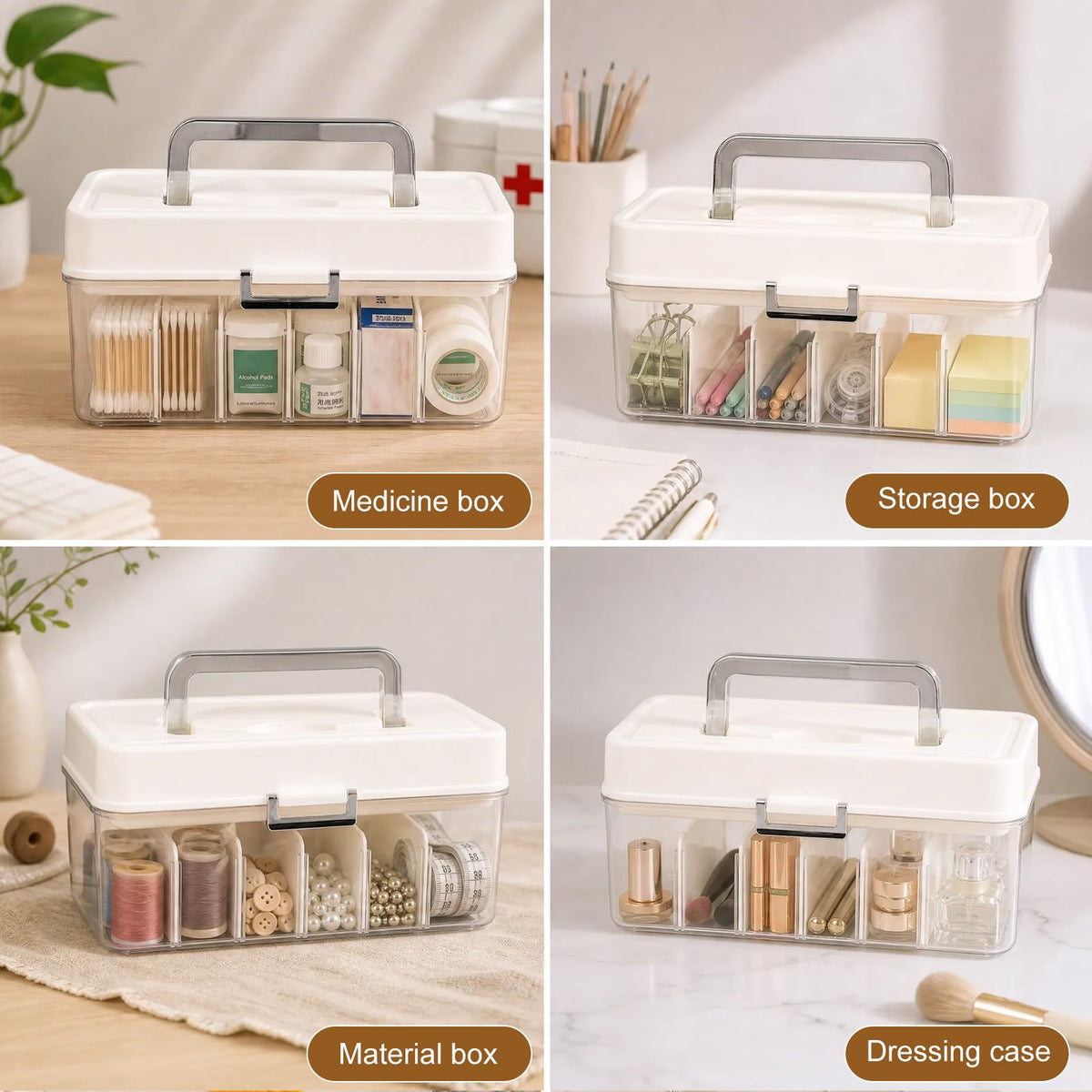 YJQXMYU Medicine Storage Box with Adjustable Dividers, 2-Layer First Aid Box, 24.5cm Multipurpose Storage Box with Lid & Handle for Medicine, Tool - image 5