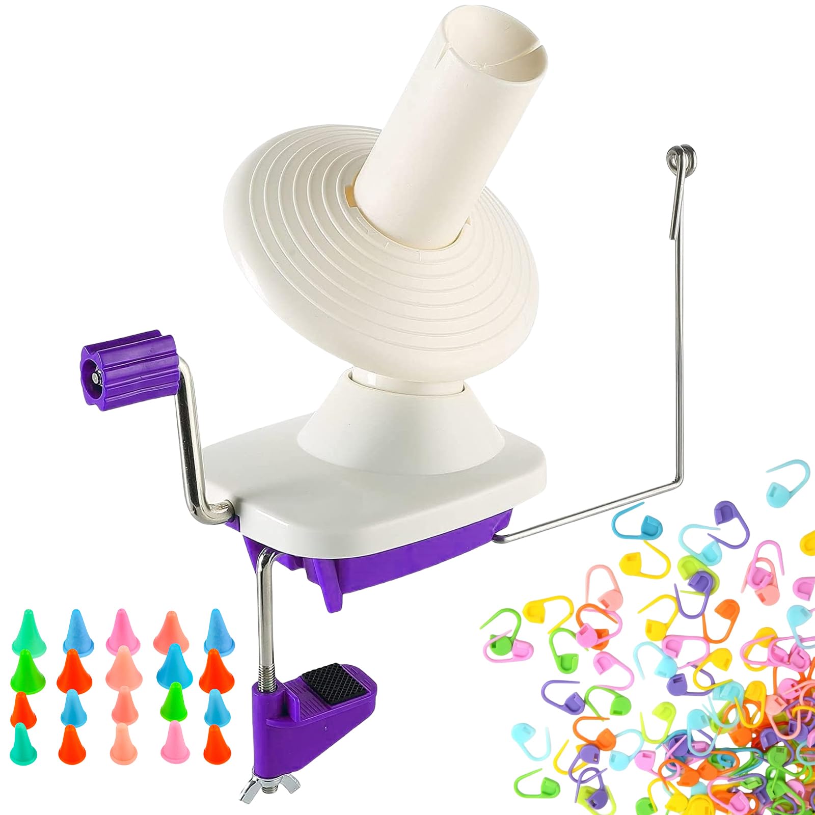 Jolof Store Yarn Ball Winder - Hand Operated Purple Winder with 120 Needles