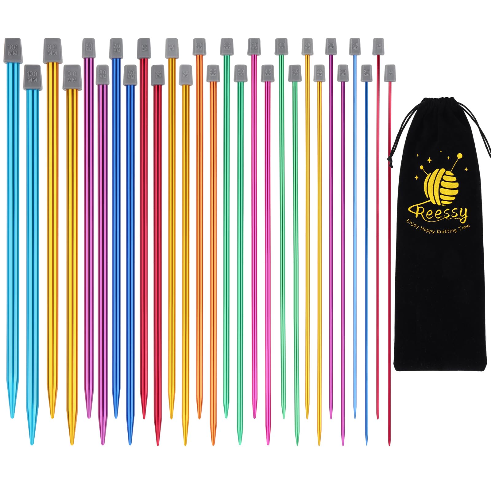Reessy Aluminium Knitting Needles Set – 14 Pairs Single Pointed 2mm-10mm