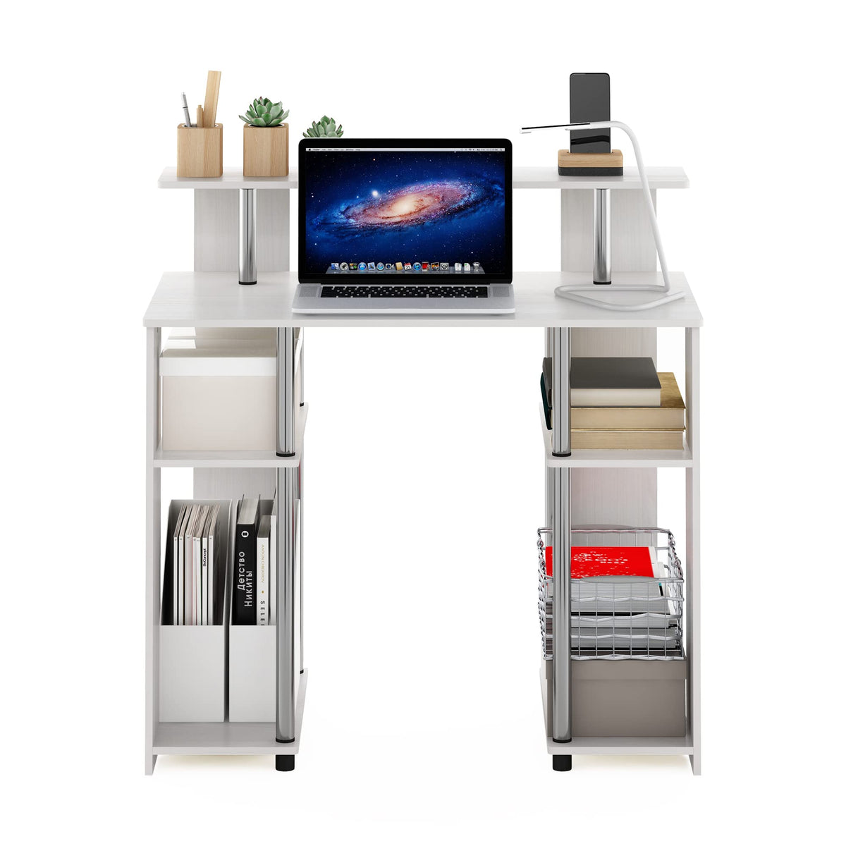 Furinno Computer Writing Desk, Engineered Wood, White Oak/Stainless Steel, 51.49 D x 90.5 W x 90.6 H cm - image 4