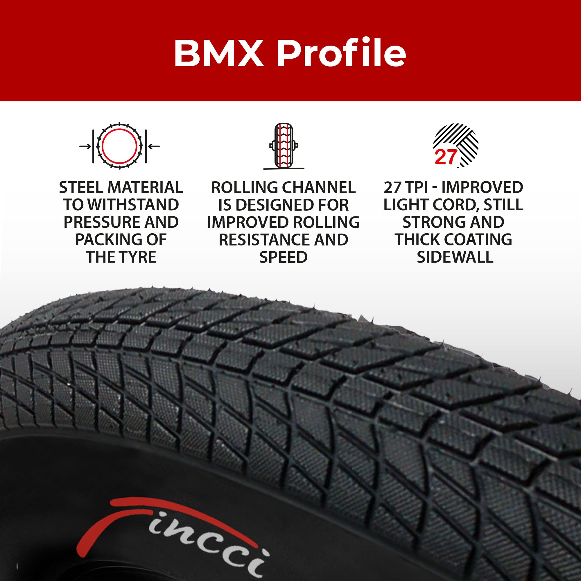 Fincci 20 x 1.75 BMX Bike Tyres – Set of 2 Foldable Tires with Inner Tubes