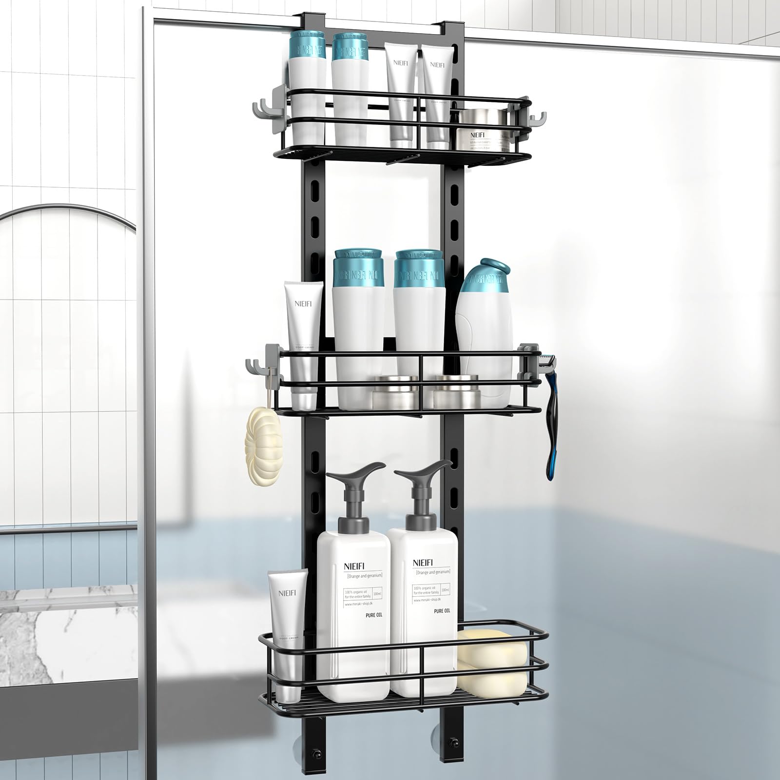 Nieifi Over The Shower Door Caddy – Rust Proof Hanging Organizer Rack