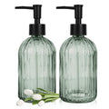 2-Piece Glass Soap Dispenser Set | 13.5oz Refillable Green