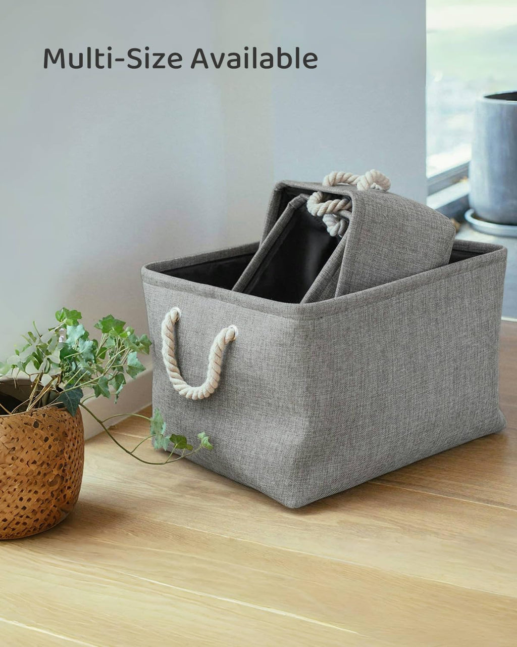 Mangata Foldable Storage Box, Small Thickened Fabric Storage Basket with Handles for Shelves Toy S, Grey - image 2