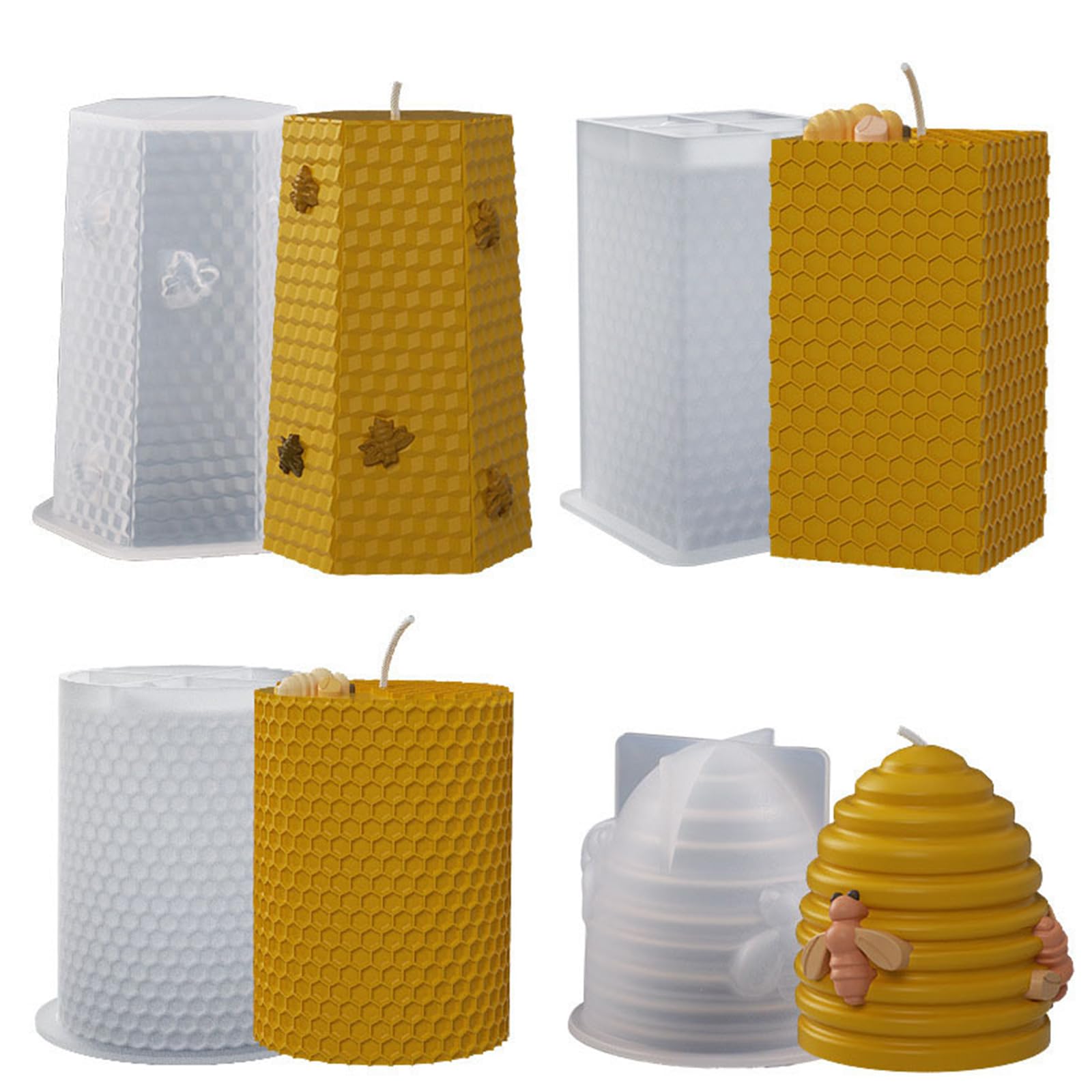 Bekecidi 4-Piece Bee Honeycomb Silicone Pillar Candle Moulds for Resin