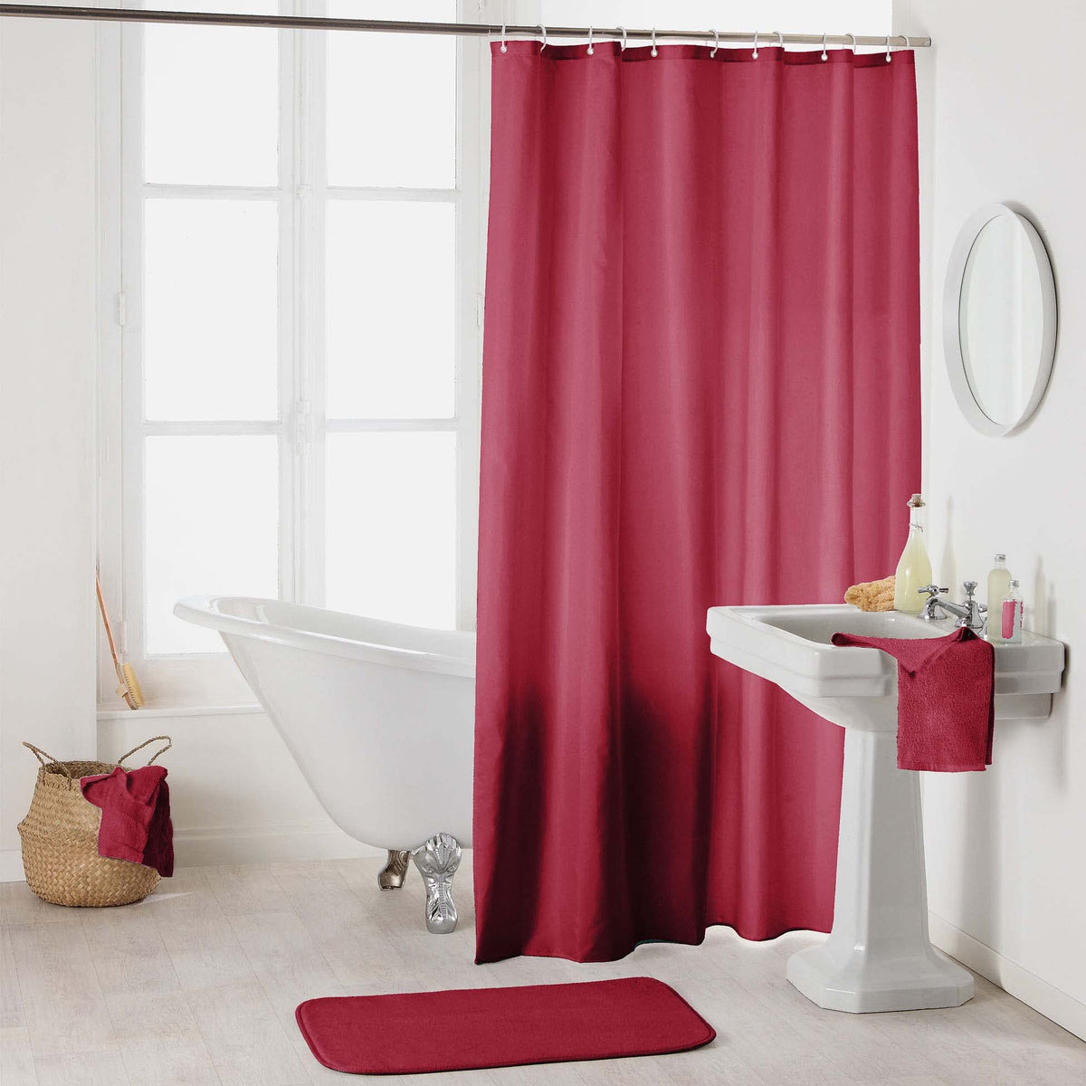 Douceur d'Intérieur, Essencia Shower Curtain with Hooks 180 x 200 cm Raspberry Polyester