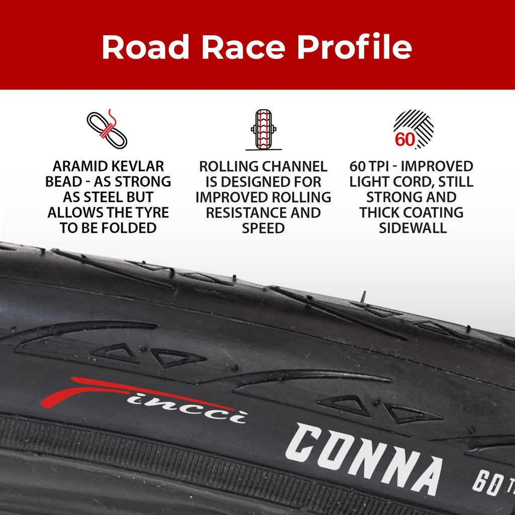 Fincci 700x25c Road Bike Tyres | Pair of Foldable Slick Racing Tires
