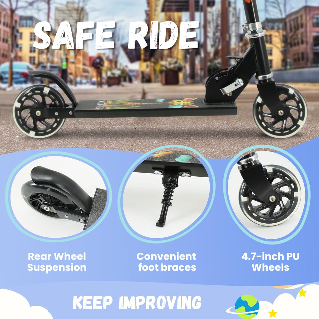 TENBOOM Kids Scooter with Light Up Wheels – Foldable 2-Wheel Kick Scooter