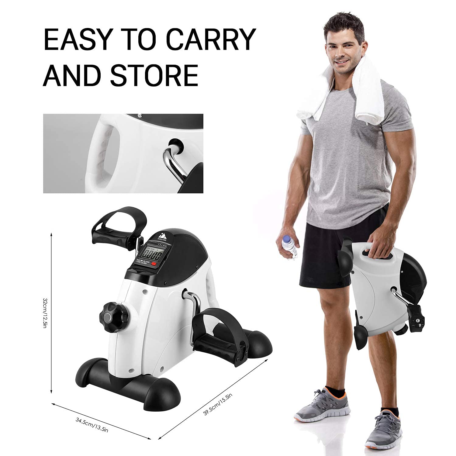 EVOLAND Under Desk Bike Pedal Exerciser with Handle | Portable Mini Bike