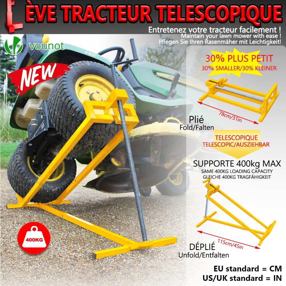 VOUNOT Ride on Mower Jack - 400kg Telescopic Maintenance Lift - Yellow