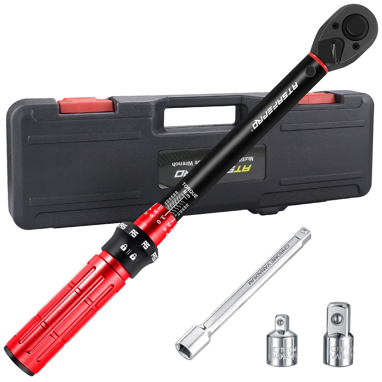 ATsafepro 3/8 Inch Torque Wrench Set | 5-60 Nm with Adapters & Extension