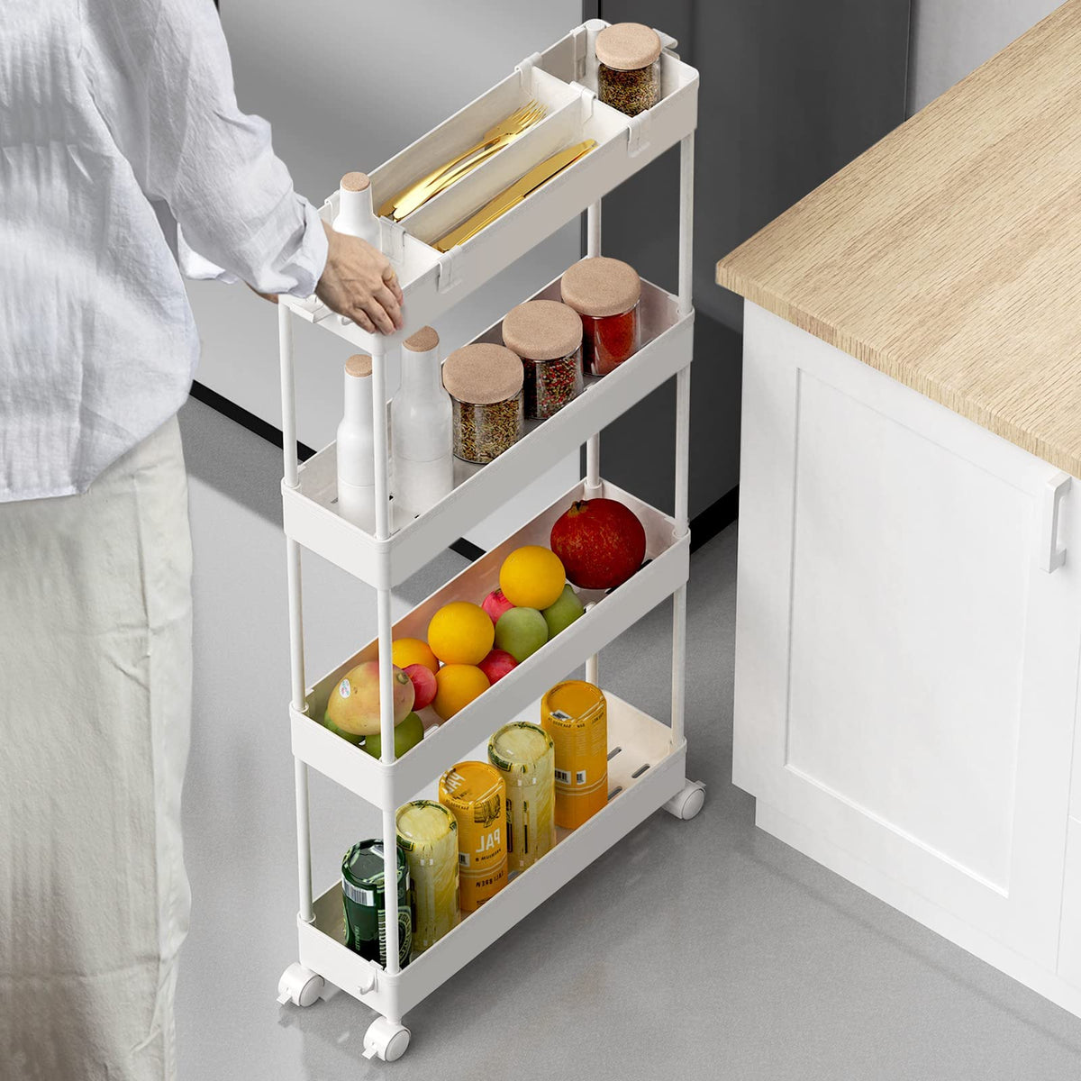 SAKA Slim Storage Cart,4 Tier Bathroom Rolling Utility Cart Storage Organizer Slide Out Cart - image 2