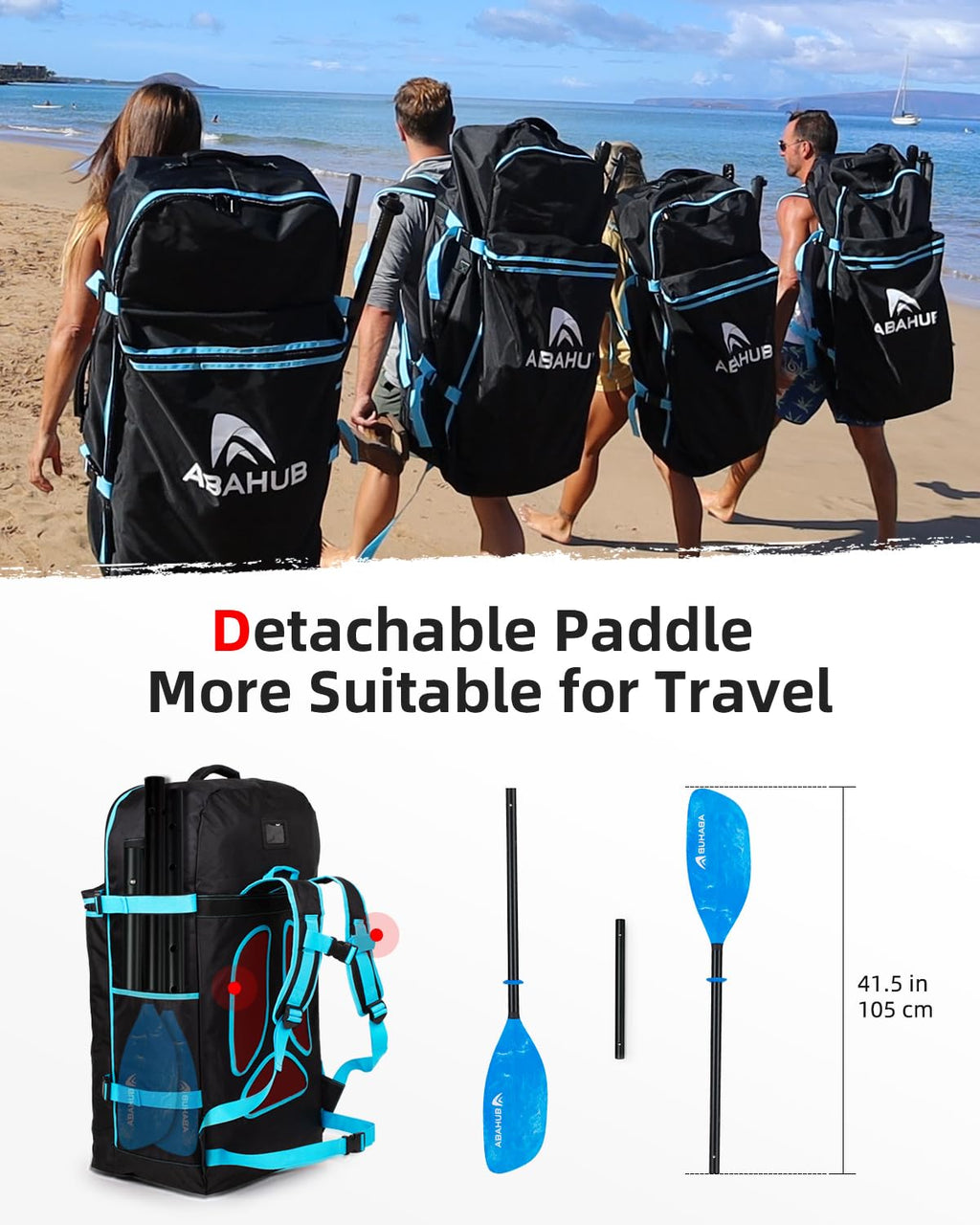 Abahub Adjustable Kayak Paddle | 210-230cm Aluminum Floating Oar - Blue