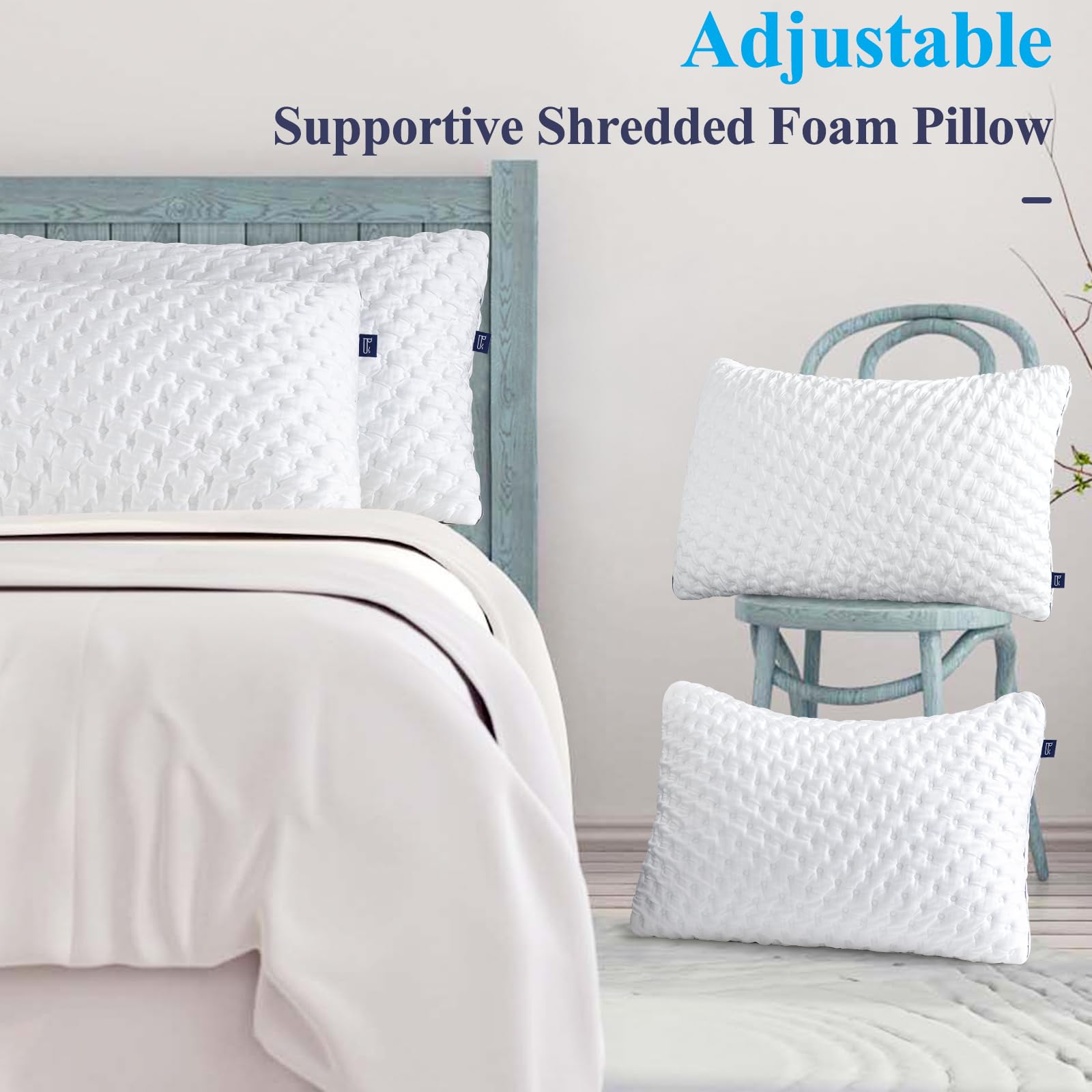 BedStory Shredded Memory Foam Cooling Pillows - 4 Pack, 50x75 cm
