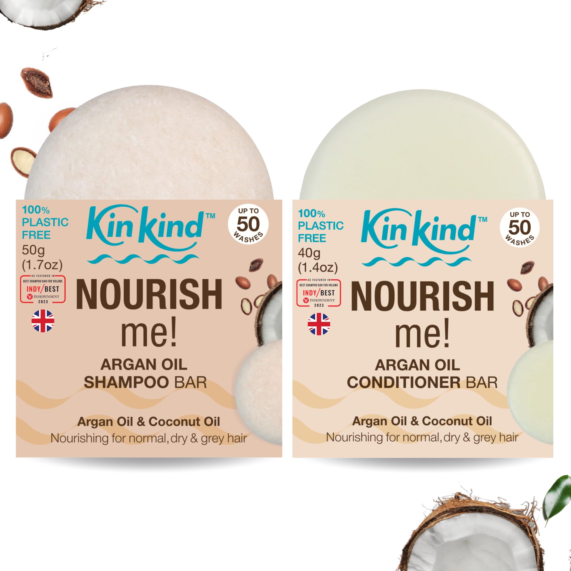 KinKind NOURISH me! Shampoo and Conditioner Bar Set - Argan & Coconut Oil