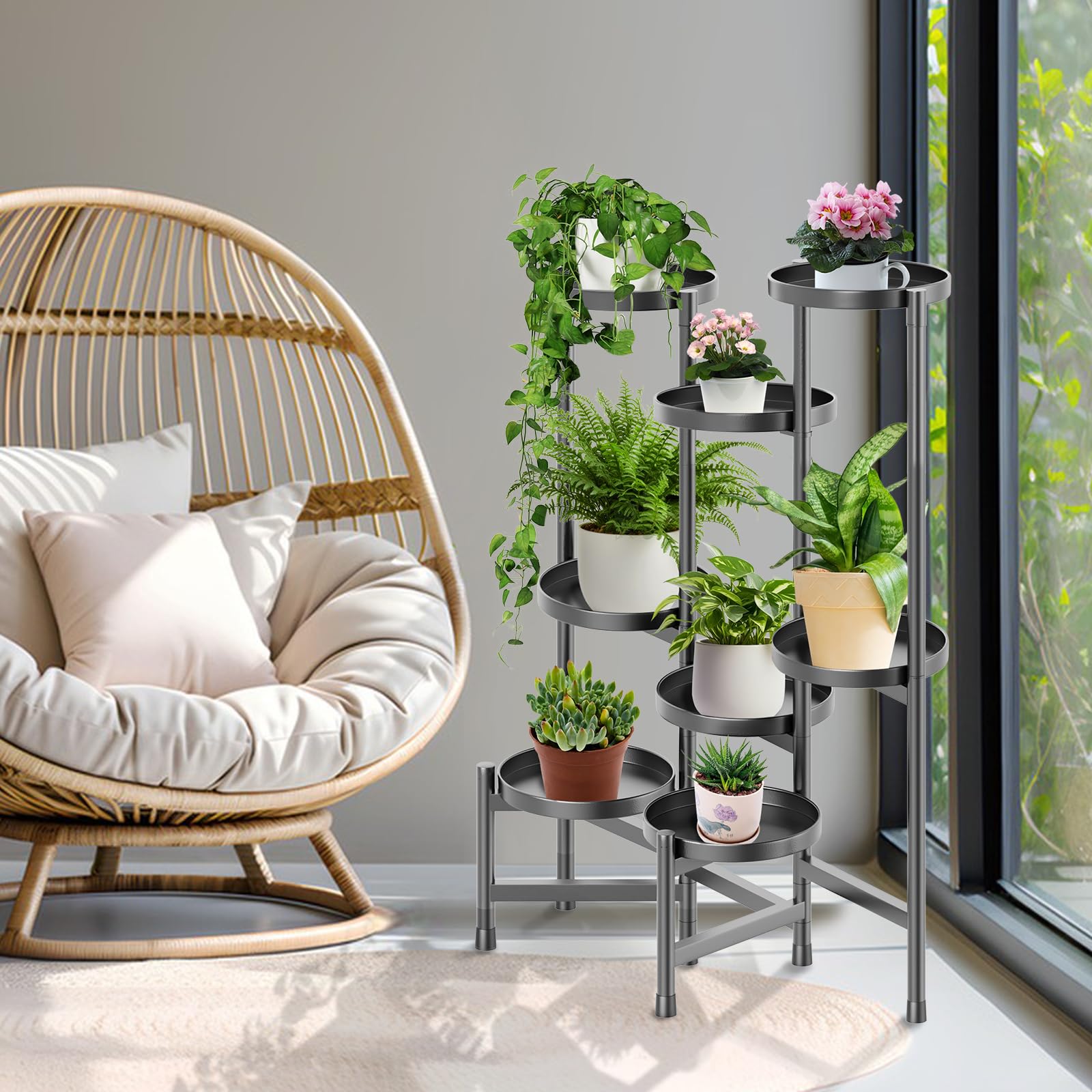 KHayRovies 8-Tier Metal Plant Stand | Adjustable Tall Corner Flower Shelf