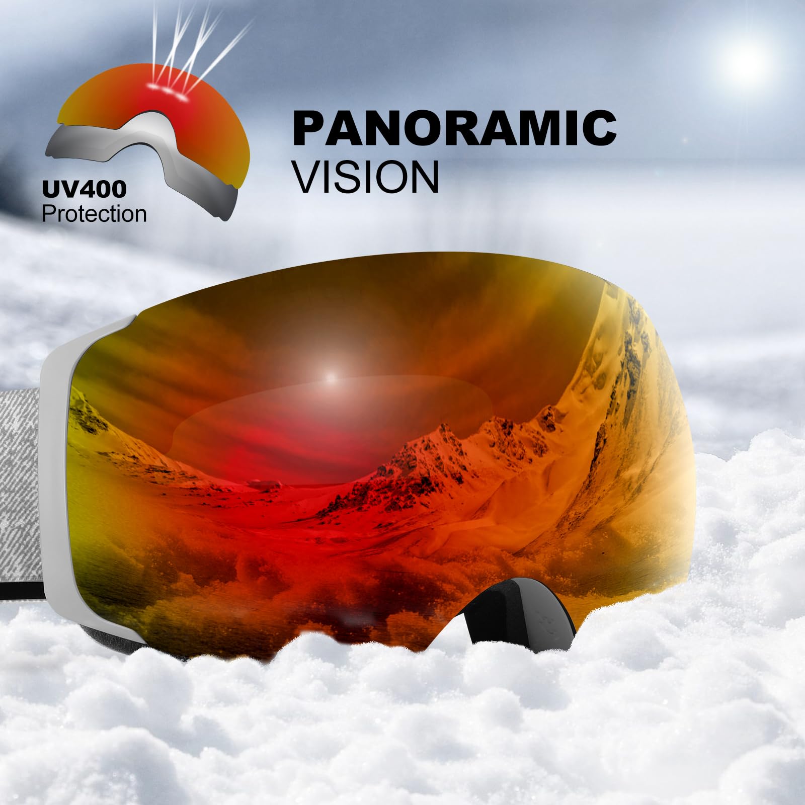 Odoland OTG Ski Goggles Set | Frameless Magnetic Interchangeable Lens