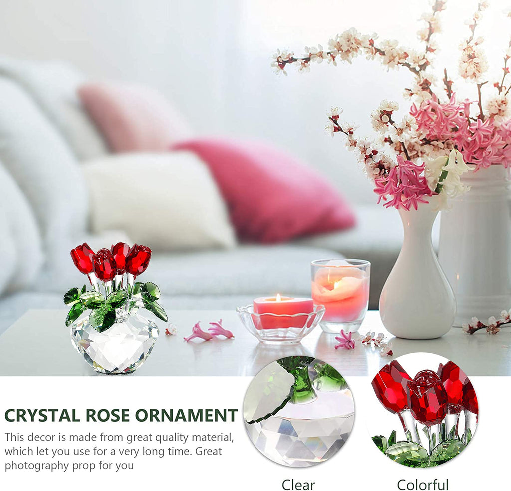 H&D Crystal Glass Red Rose Figurine – 4.5" Flower Ornament Gift Box