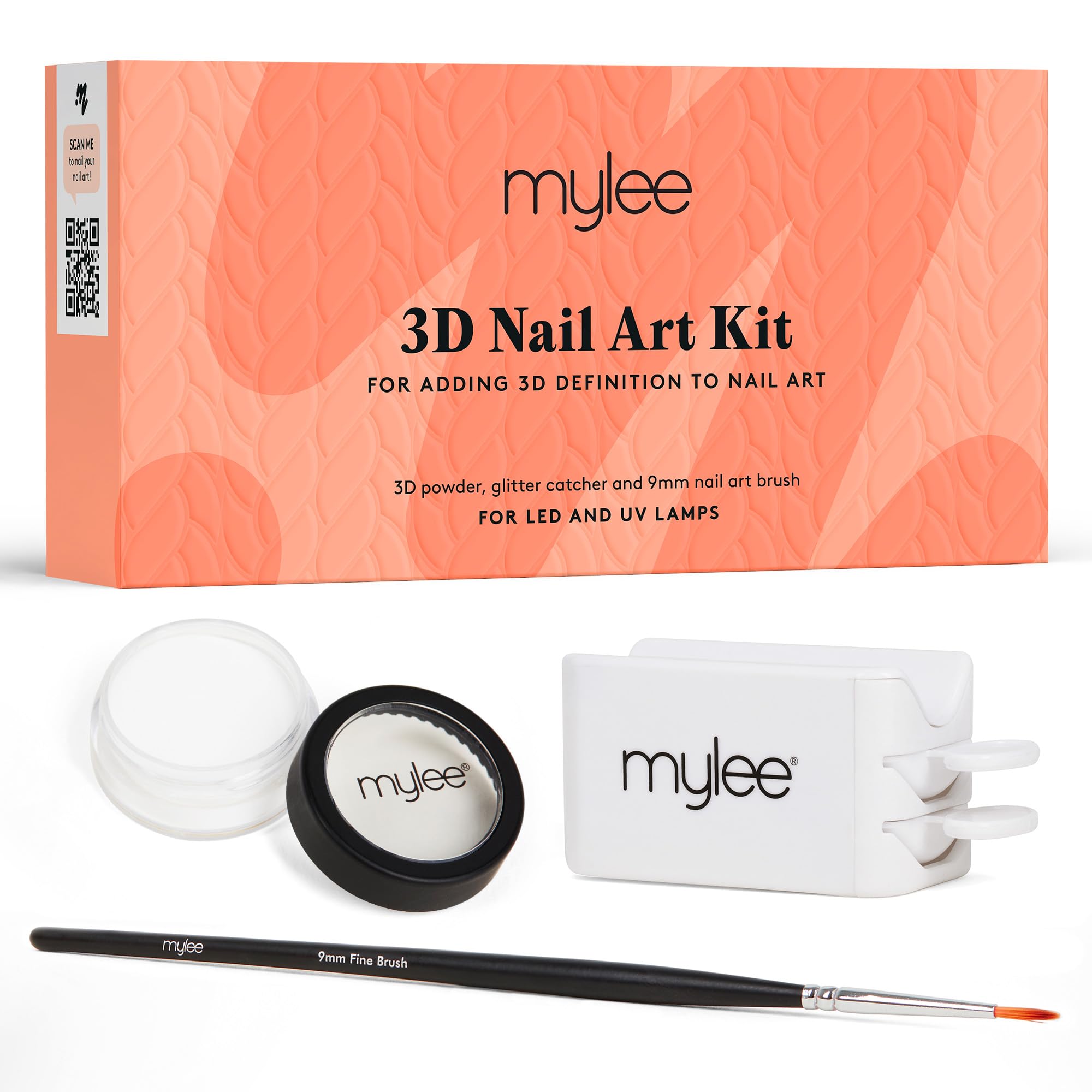 Mylee 3D Nail Art Kit | Clear Powder, Catcher & 9mm Liner Brush