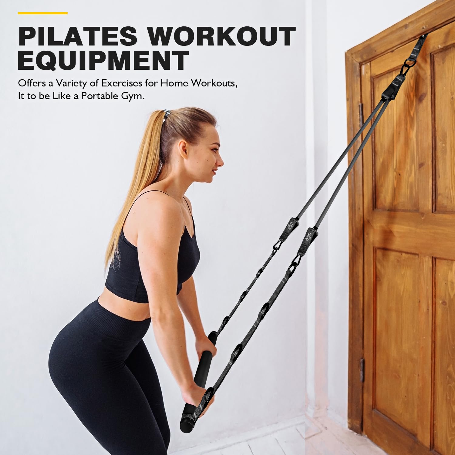 Pilates Bar Kit | Adjustable Resistance Bands Home Gym Set