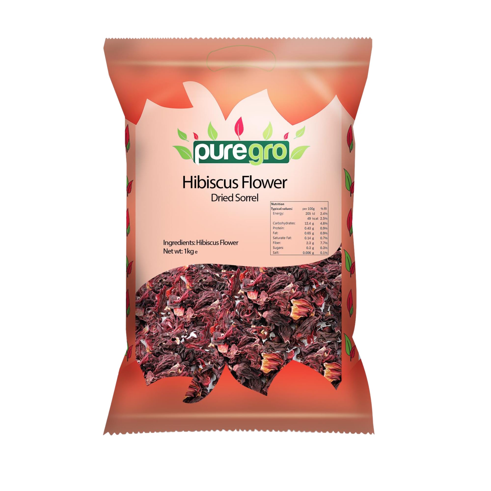 Puregro Dried Hibiscus Flowers | 1kg Whole Flor de Jamaica for Tea