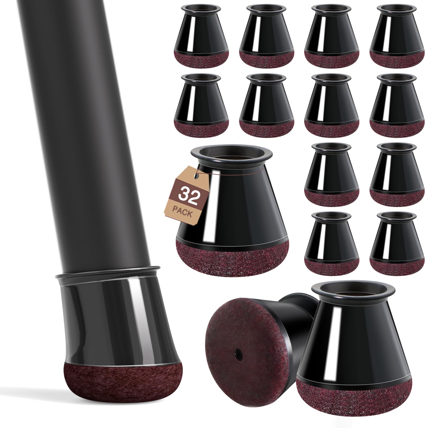 Silicone Chair Leg Floor Protectors with Felt Pads - 32 Pcs
