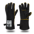 QeeLink Welding Gloves | Heat Resistant Lined Leather - Black, 14-Inch