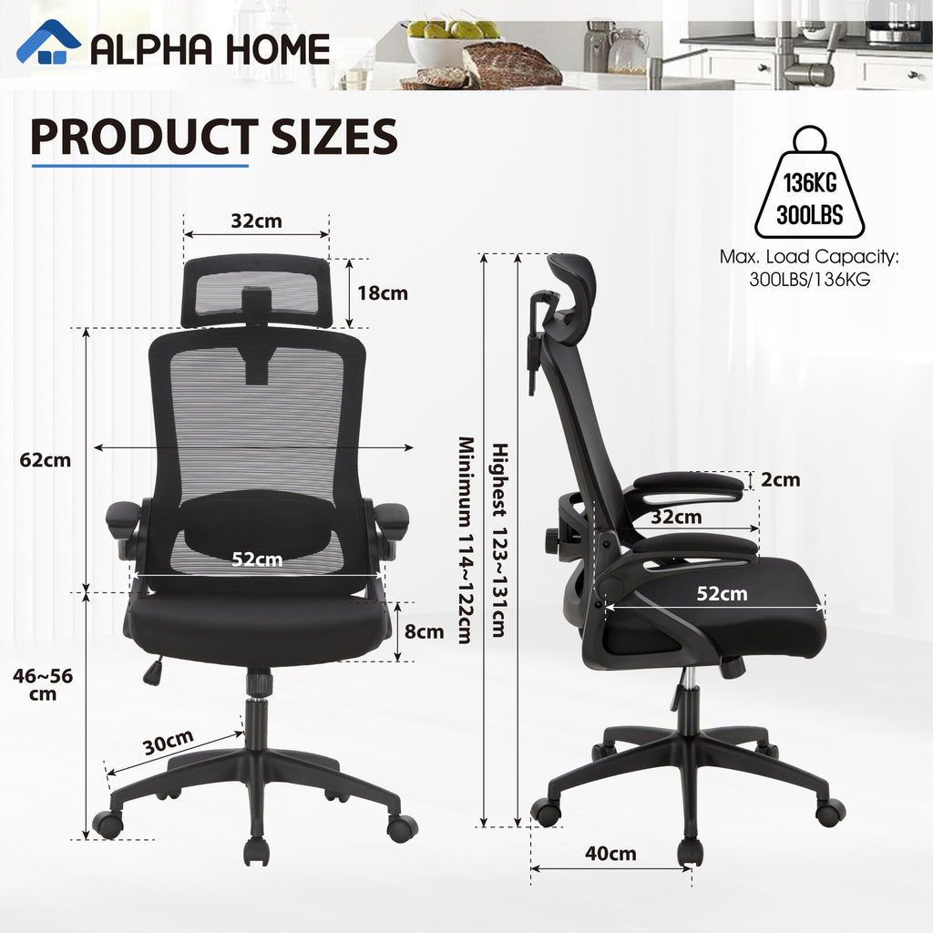 ALPHA HOME Ergonomic Mesh Office Chair | Adjustable Lumbar & Headrest