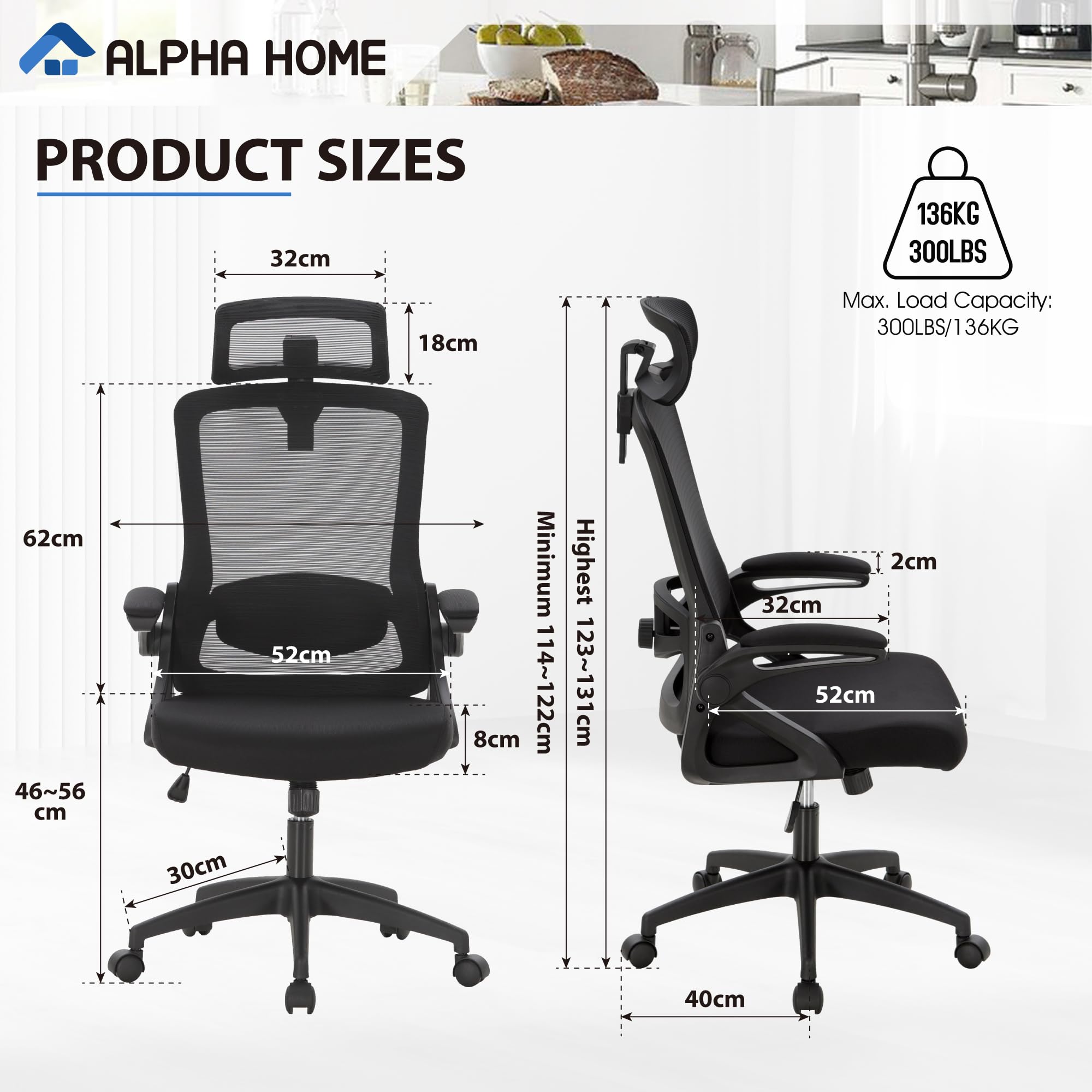 ALPHA HOME Ergonomic Mesh Office Chair | Adjustable Lumbar & Headrest