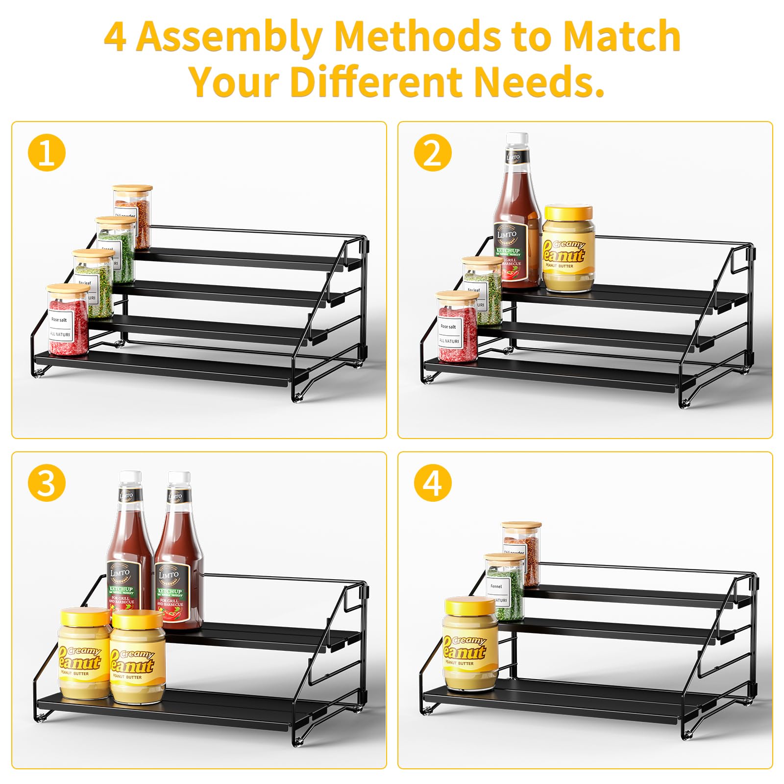 ZDDLOINP 4-Tier Metal Spice Rack | Depth Adjustable Cabinet Organizer