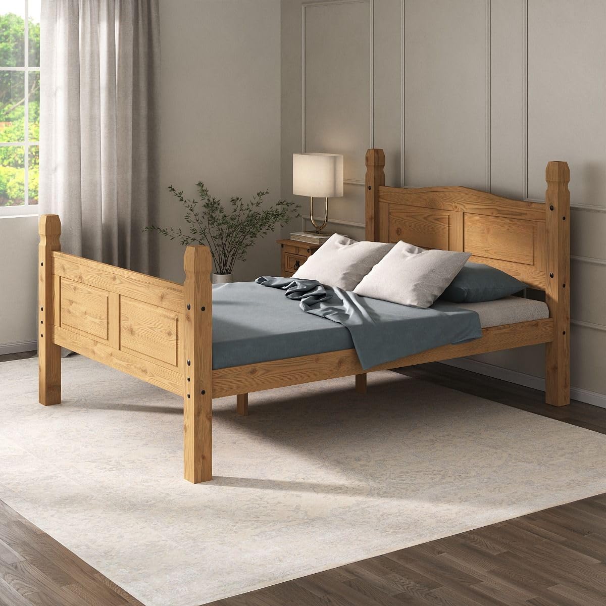 Corona Double Bed Frame | Mexican Solid Pine High Foot End