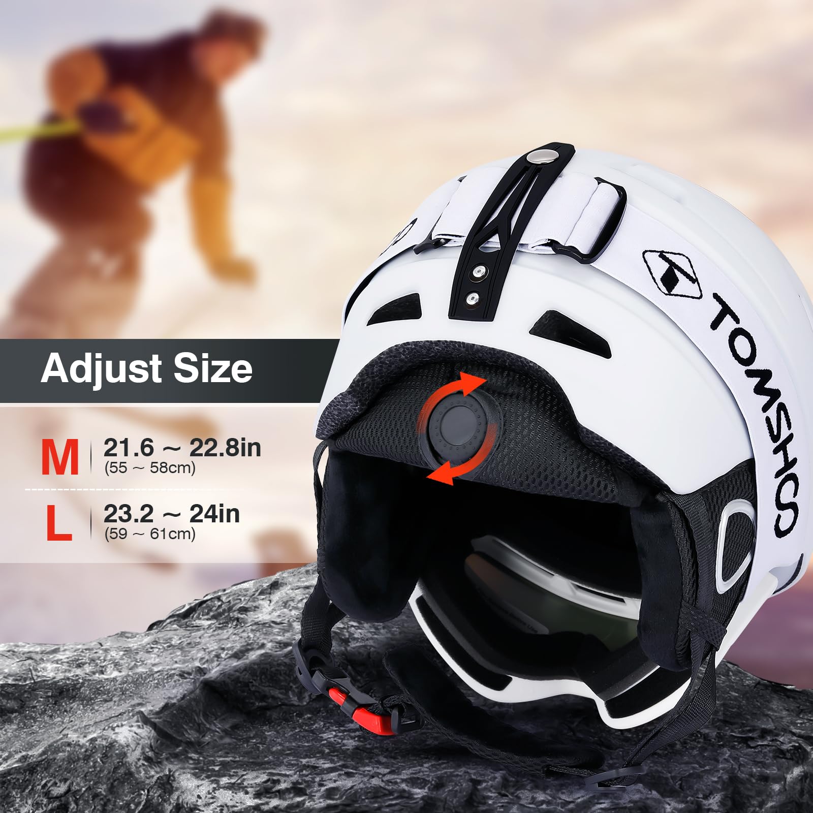 TOMSHOO Ski Helmet and Goggles Set | Shockproof Snowboard Gear - White